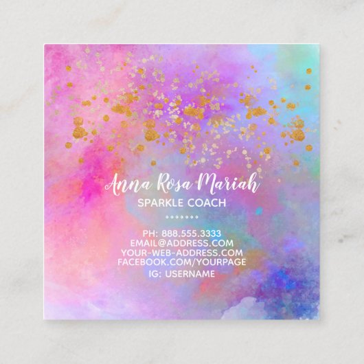*~*抽象芸術レインボー金ゴールドスパークルグリッター スクエア名刺 (裏面)