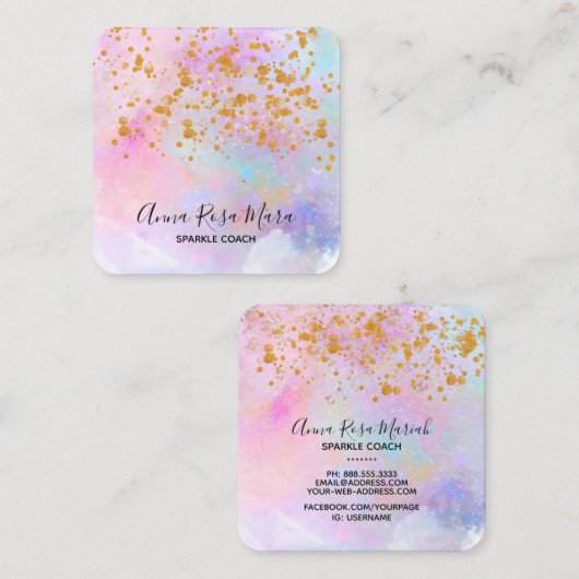 *~*抽象芸術レインボー金ゴールドスパークルグリッター スクエア名刺 (正面/裏面)