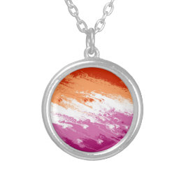 抽象芸術レズビアンプライド国旗 シルバープレートネックレス