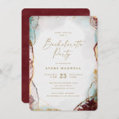 抽象芸術レッドアクア&金ゴールドウィンターバチェロレッテ 招待状 (正面/裏面)