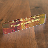 抽象芸術レッドオレンジグリーンフラクタルアートフラワー文字 デスクネームプレート (側面)