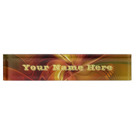 抽象芸術レッドオレンジグリーンフラクタルアートフラワー文字 デスクネームプレート