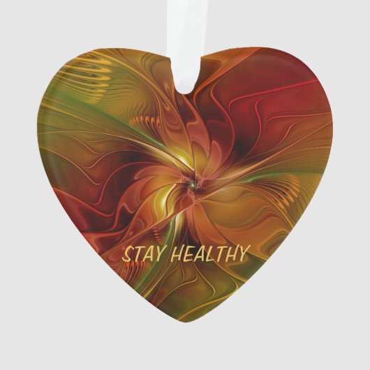 抽象芸術レッドオレンジブラウングリーンフラクタルアート文字 オーナメント (裏面)