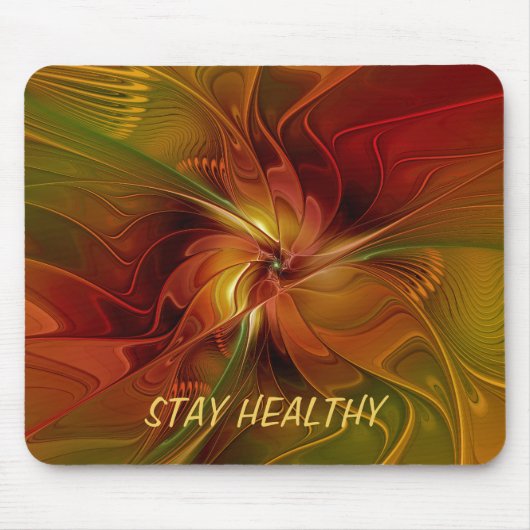 抽象芸術レッドオレンジブラウングリーンフラクタルアート文字 マウスパッド (正面)