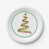 抽象芸術レッドグリーン金ゴールドリボンクリスマスツリー ペーパープレート (正面)