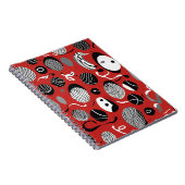 抽象芸術レッドノートブック – 白黒のパターン ノートブック (右側)