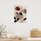 抽象芸術レッドブラックバラグリーン離れズラインアート ポスター (キッチン)