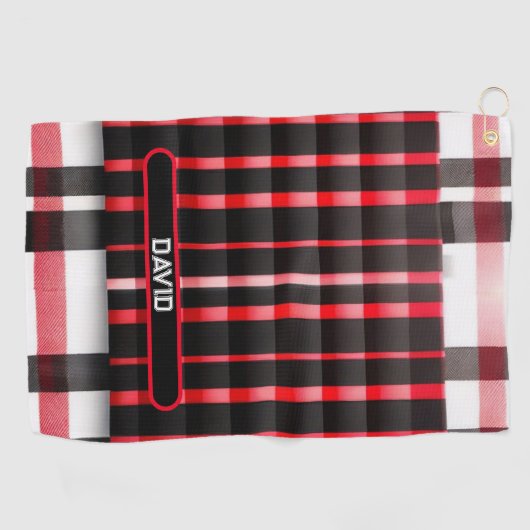 抽象芸術レッドブラックプレイドコレクシモダンョン ゴルフタオル (横)