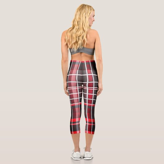 抽象芸術レッドブラックプレイドコレクシ人気があるョン カプリレギンス (裏面)