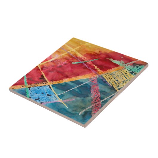 抽象芸術レッドブルーイエローウォーター絵画カラーズ タイル (側面)