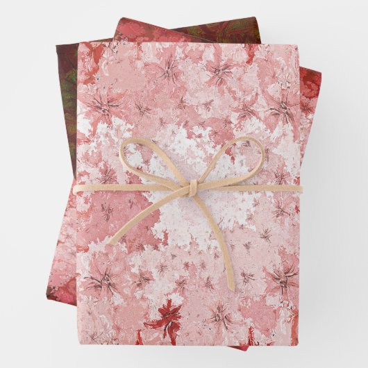 抽象芸術レッドホワイトグリーンエレガントビューティフルフローラ ラッピングペーパーシート (インサイチュ)