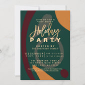 抽象芸術レッドモダングリーン金ゴールドホリデーパーティー 招待状 (正面)