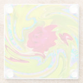 抽象芸術レッドローズオンイエローとアクアスワール ガラスコースター (裏面)