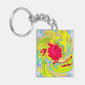 抽象芸術レッドローズオンイエローとアクアスワール キーホルダー (正面左)