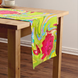 抽象芸術レッドローズオンイエローとアクアスワール ショートテーブルランナー