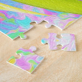 抽象芸術レッドローズオンイエローとアクアスワール ジグソーパズル (側面)