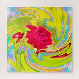抽象芸術レッドローズオンイエローとアクアスワール ジグソーパズル