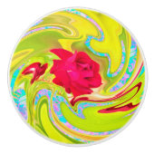 抽象芸術レッドローズオンイエローとアクアスワール セラミックノブ (正面)