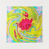 抽象芸術レッドローズオンイエローとアクアスワール タペストリー (正面(横))