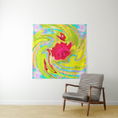 抽象芸術レッドローズオンイエローとアクアスワール タペストリー (インサイチュ(横))