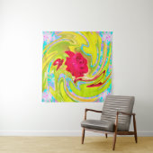 抽象芸術レッドローズオンイエローとアクアスワール タペストリー (インサイチュ)