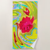抽象芸術レッドローズオンイエローとアクアスワール ビーチタオル (正面)