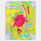 抽象芸術レッドローズオンイエローとアクアスワール フリースブランケット (正面)