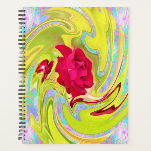 抽象芸術レッドローズオンイエローとアクアスワール プランナー手帳 (正面)