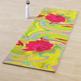 抽象芸術レッドローズオンイエローとアクアスワール ヨガマット