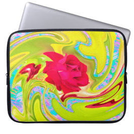 抽象芸術レッドローズオンイエローとアクアスワール ラップトップスリーブ