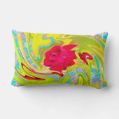 抽象芸術レッドローズオンイエローとアクアスワール ランバークッション (裏面)