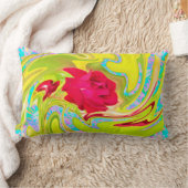 抽象芸術レッドローズオンイエローとアクアスワール ランバークッション (ブランケット)