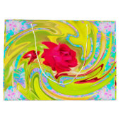 抽象芸術レッドローズオンイエローとアクアスワール ラージペーパーバッグ (裏面)