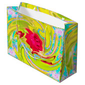 抽象芸術レッドローズオンイエローとアクアスワール ラージペーパーバッグ (裏面アングル)