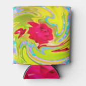 抽象芸術レッドローズオンイエローとアクアスワール 缶クーラー (正面)