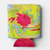 抽象芸術レッドローズオンイエローとアクアスワール 缶クーラー (裏面)