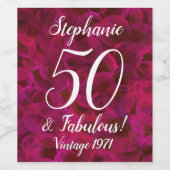 抽象芸術レッドローズ50と素晴らしい誕生日 ワインラベル (シングルラベル)