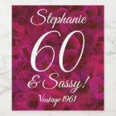 抽象芸術レッドローズ60アンドSassy誕生日 ワインラベル (シングルラベル)