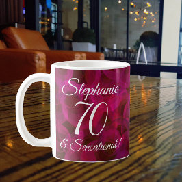 抽象芸術レッドローズ70とセンセーショナル誕生日 コーヒーマグカップ