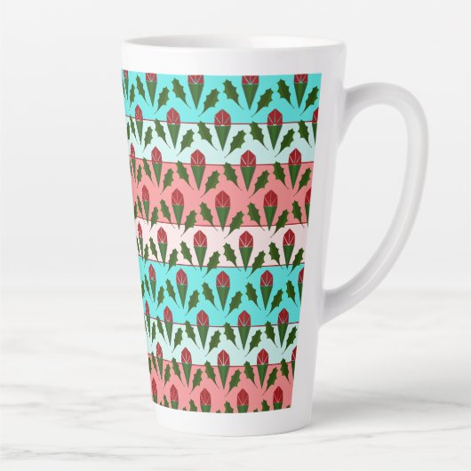 抽象芸術レッドローズ&離れフローラ、カラーストライプ カフェラテマグ (右)