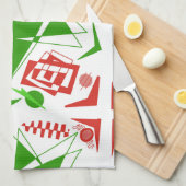 抽象芸術レッド&グリーンのキッチンタオル キッチンタオル (四つ折り)