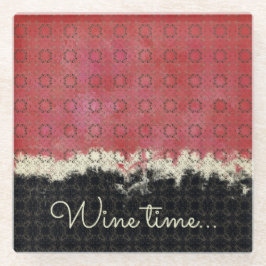 抽象芸術レッド、グレー、ブロンズのヴィンテージパターン ガラスコースター