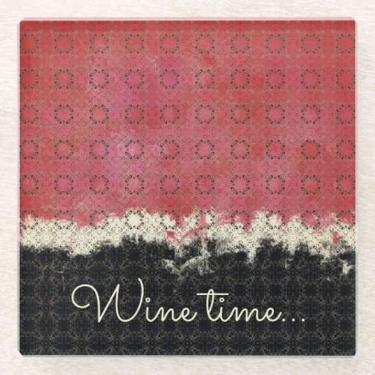 抽象芸術レッド、グレー、ブロンズのヴィンテージパターン ガラスコースター (正面)