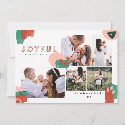 抽象芸術レッド、ピンク、緑の幸せな写数々の真 シーズンカード (正面)