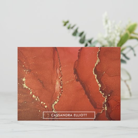 抽象芸術レッド&金ゴールドアルコールインクリキッドアート サンキューカード (スタンド正面)