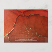 抽象芸術レッド&金ゴールドアルコールインクリキッドアート ポストカード (正面)