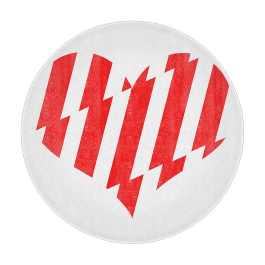 抽象芸術レッドnホワイトストライプハート カッティングボード (正面)