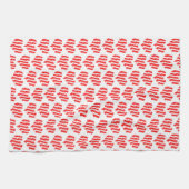 抽象芸術レッドnホワイトストライプハート キッチンタオル (横)