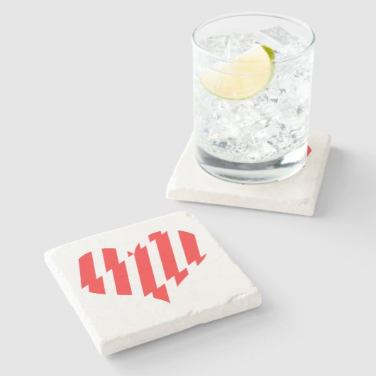 抽象芸術レッドnホワイトストライプハート ストーンコースター (横)