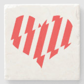 抽象芸術レッドnホワイトストライプハート ストーンコースター (正面)